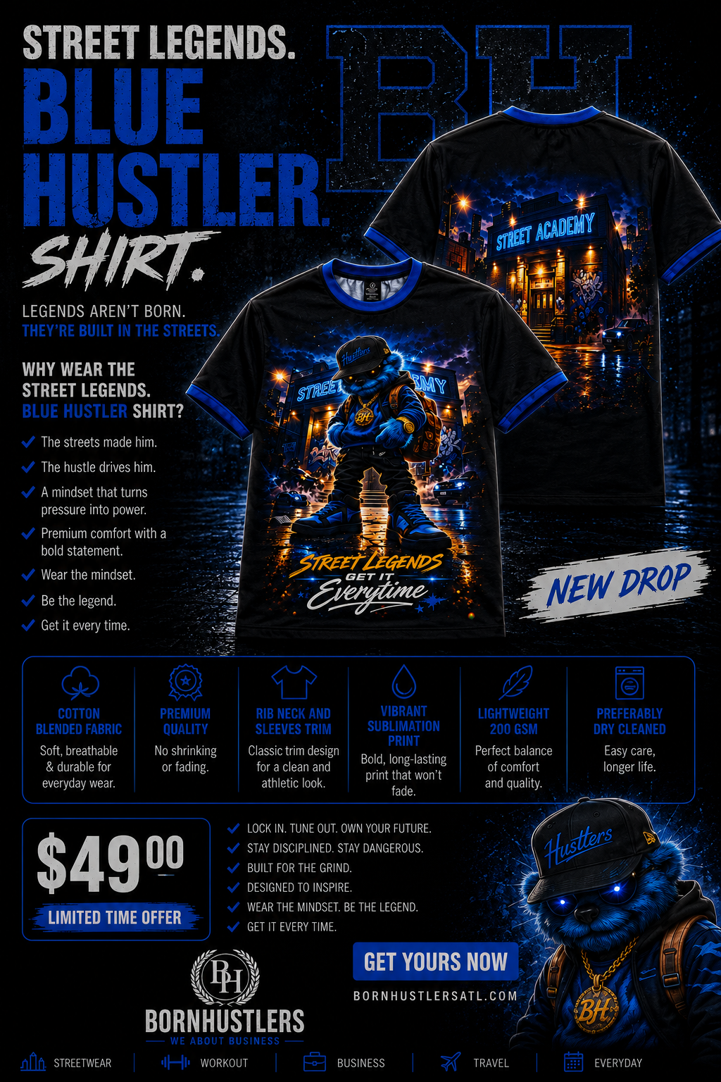 Street Legends Blue. Hustler Shirt
