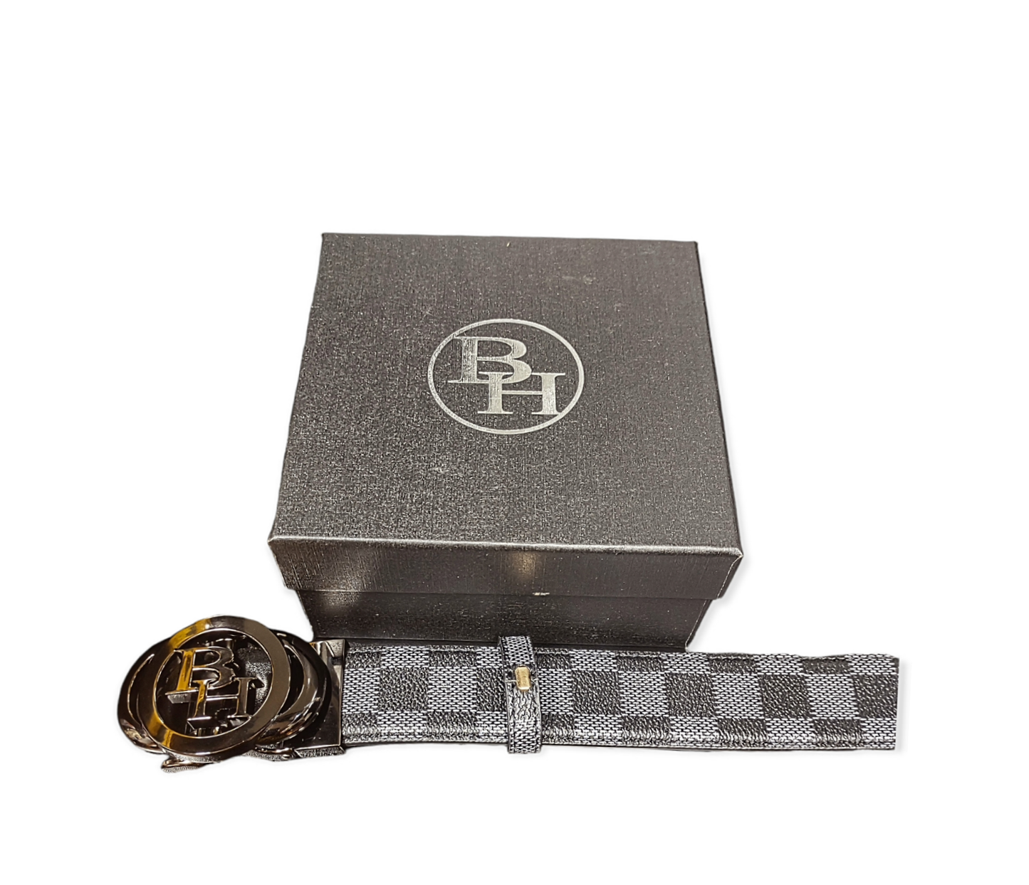Logo checkered click leather belts