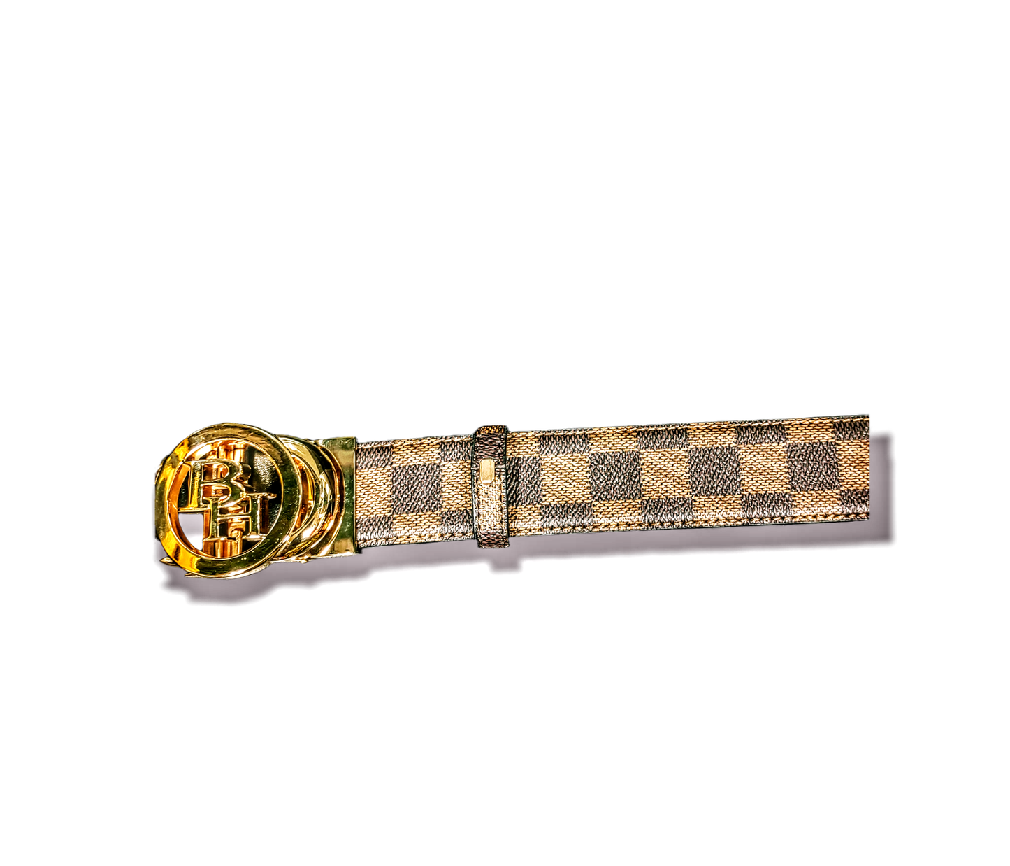Logo checkered click leather belts