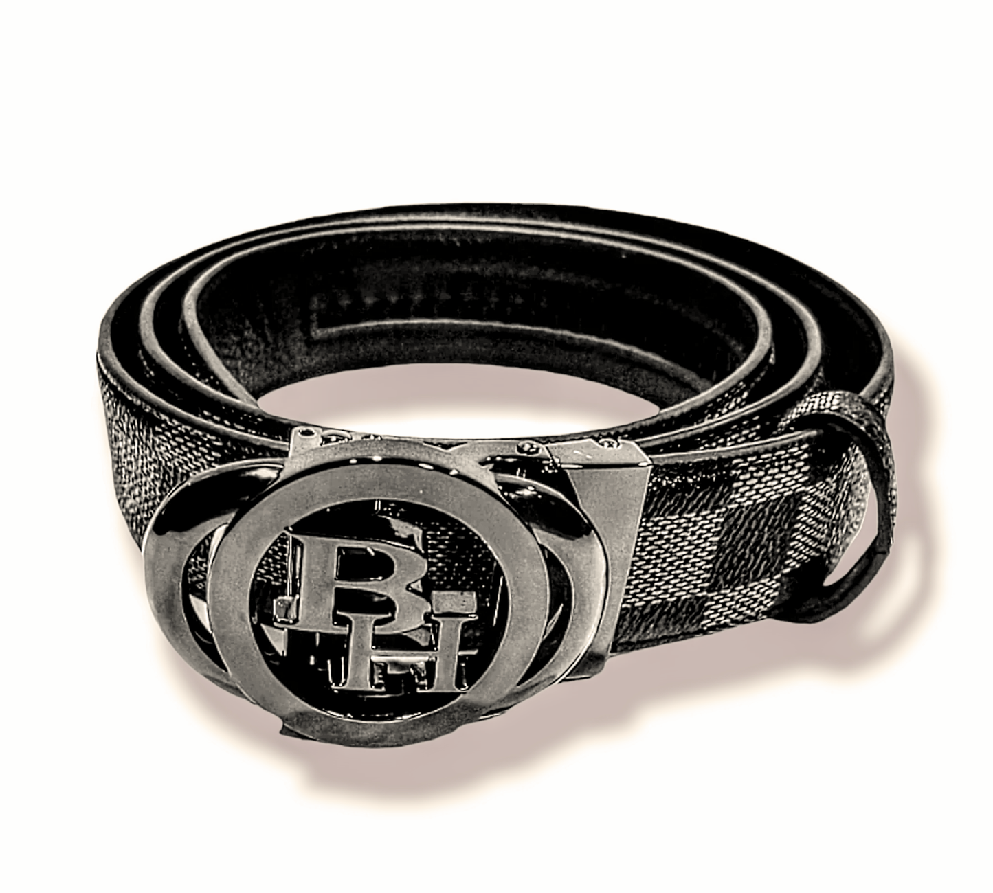 Logo checkered click leather belts