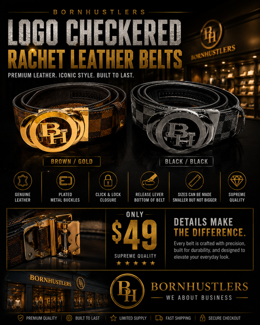 Logo checkered rachet leather belts