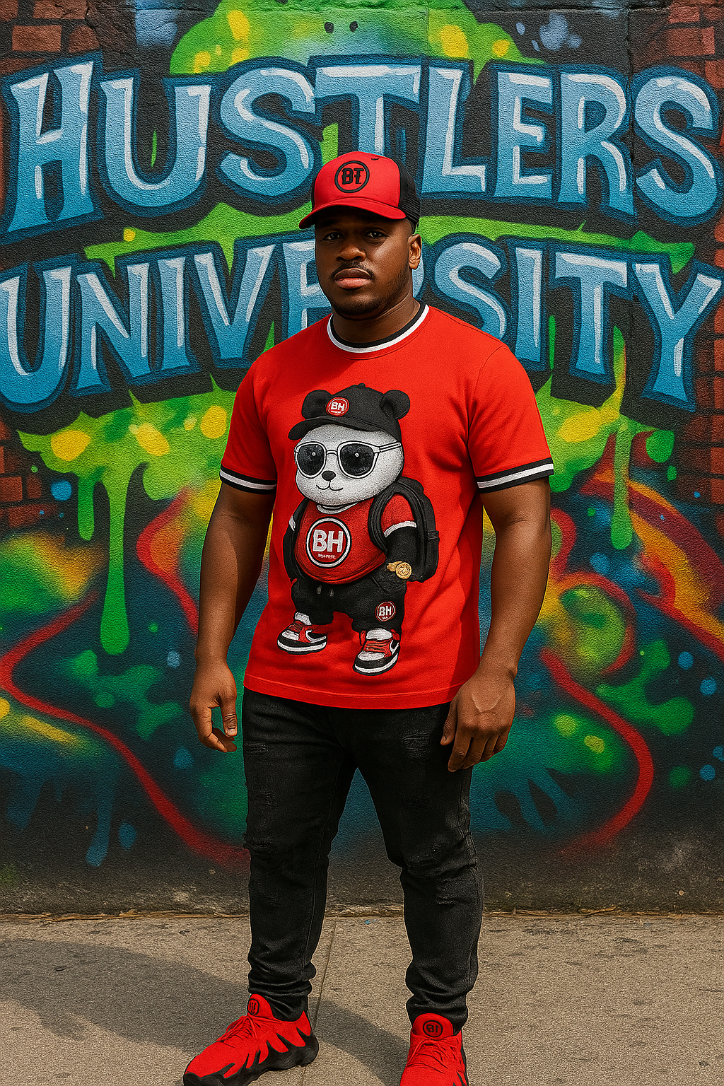 Panda Hustlers University Shirt. (Red)