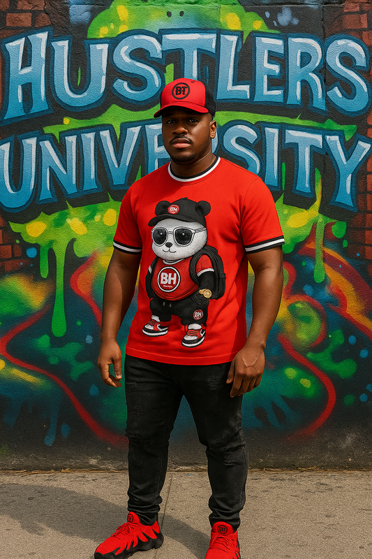 Panda Hustlers University Shirt. (Red)