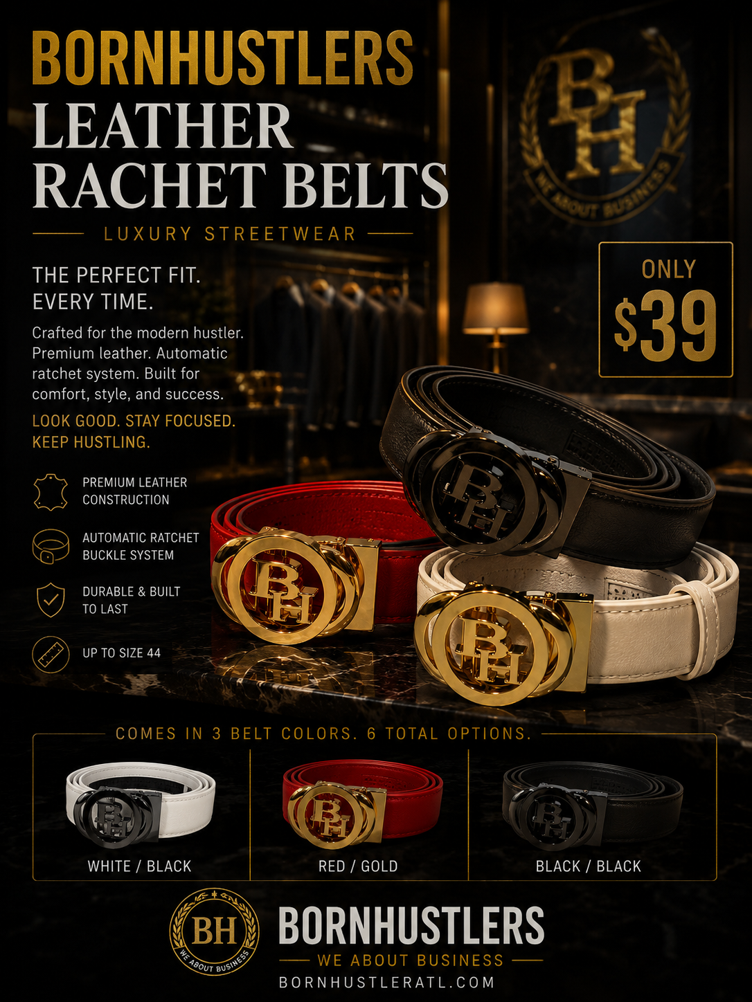 Leather logo Rachet Belts