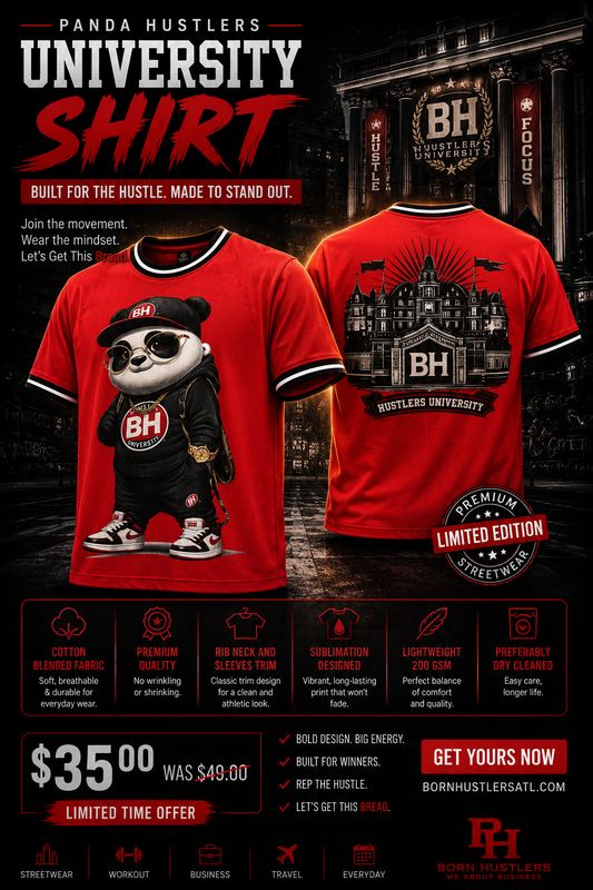 Panda Hustlers University Shirt. (Red)