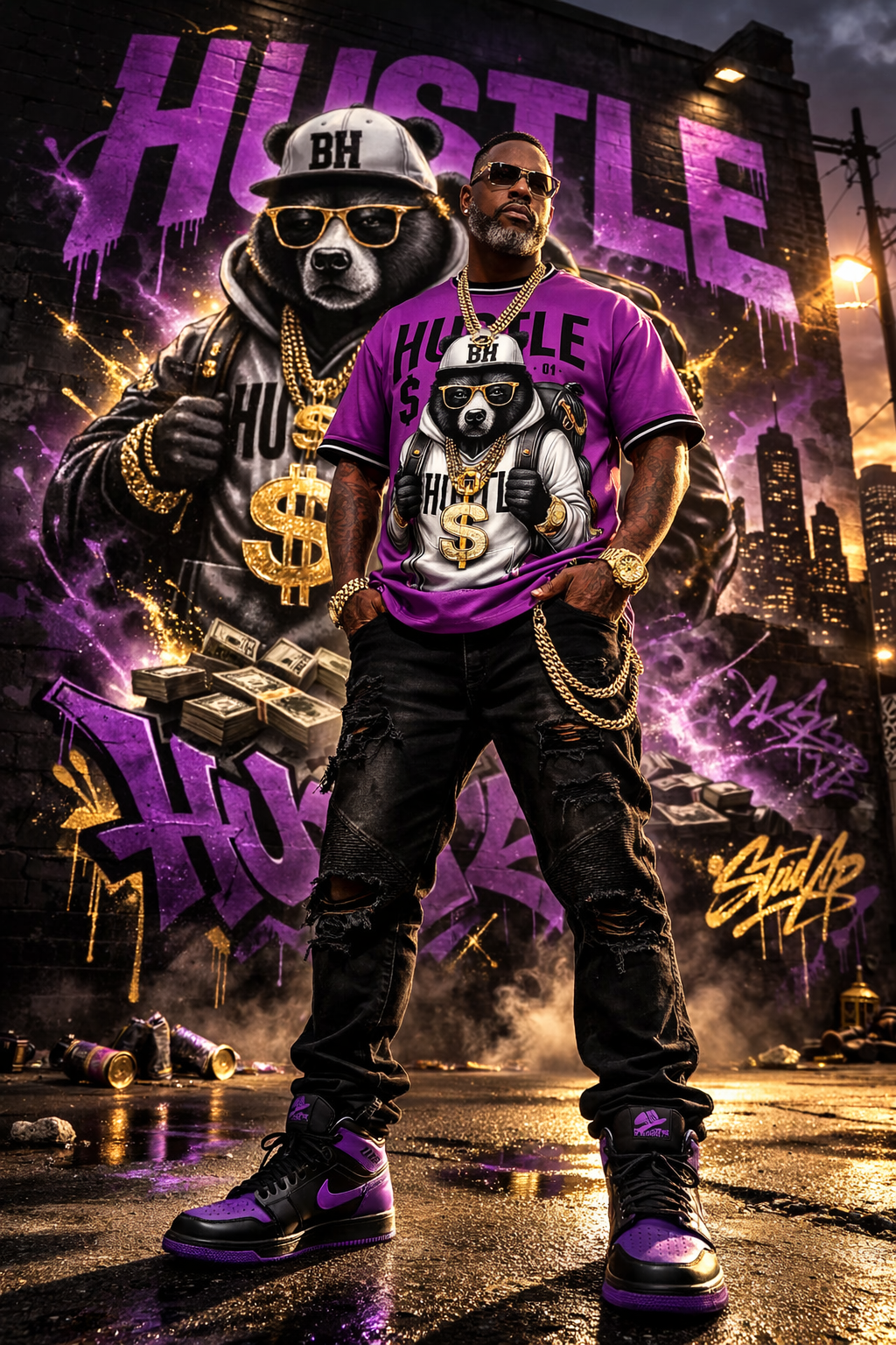 Purple Hustle Bear Shirt