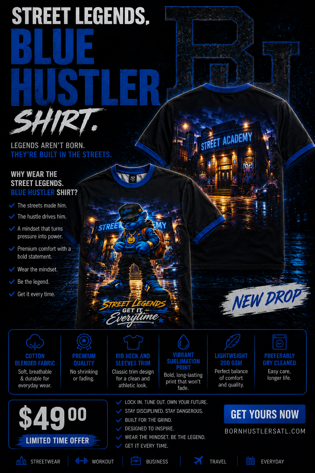 Street Legends Blue. Hustler Shirt